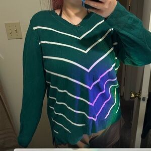100% Cotton Green and White Striped Sweater